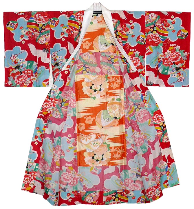 традиционное японское шелковое кимоно, 1930-е гг.