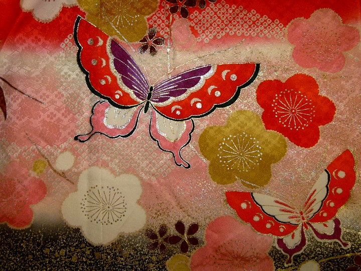 японское традиционное  кимоно с авторским рисунком: деталь