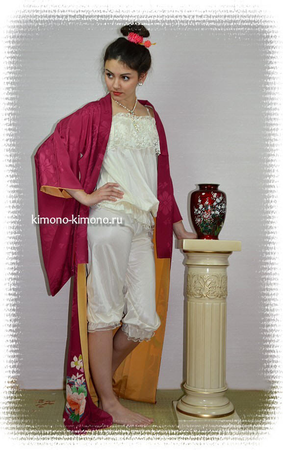 японское шелковое кимоно, антик