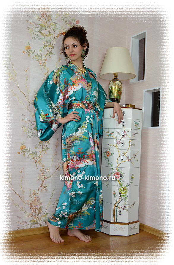Японское шелковое кимоно Эдогава. Женский шелковый халат-кимоно. Женская  одежда в японском стиле. Одежда для дома. Купить кимоно в подарок.